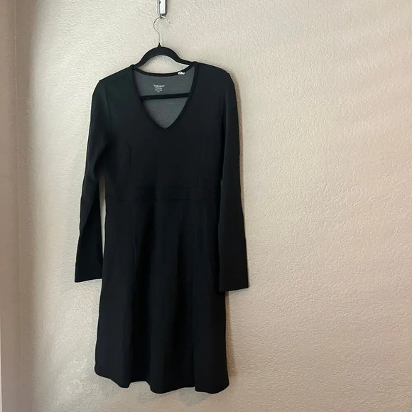 Toad & Co 3/4 Sleeve V Neck Dress Medium Heathered Black Long Sleeve Knee - Picture 2 of 9
